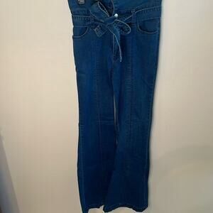 A. Calén By Flying Tomato Womens High Waist Tie Belt Flare Jeans Stretch Small